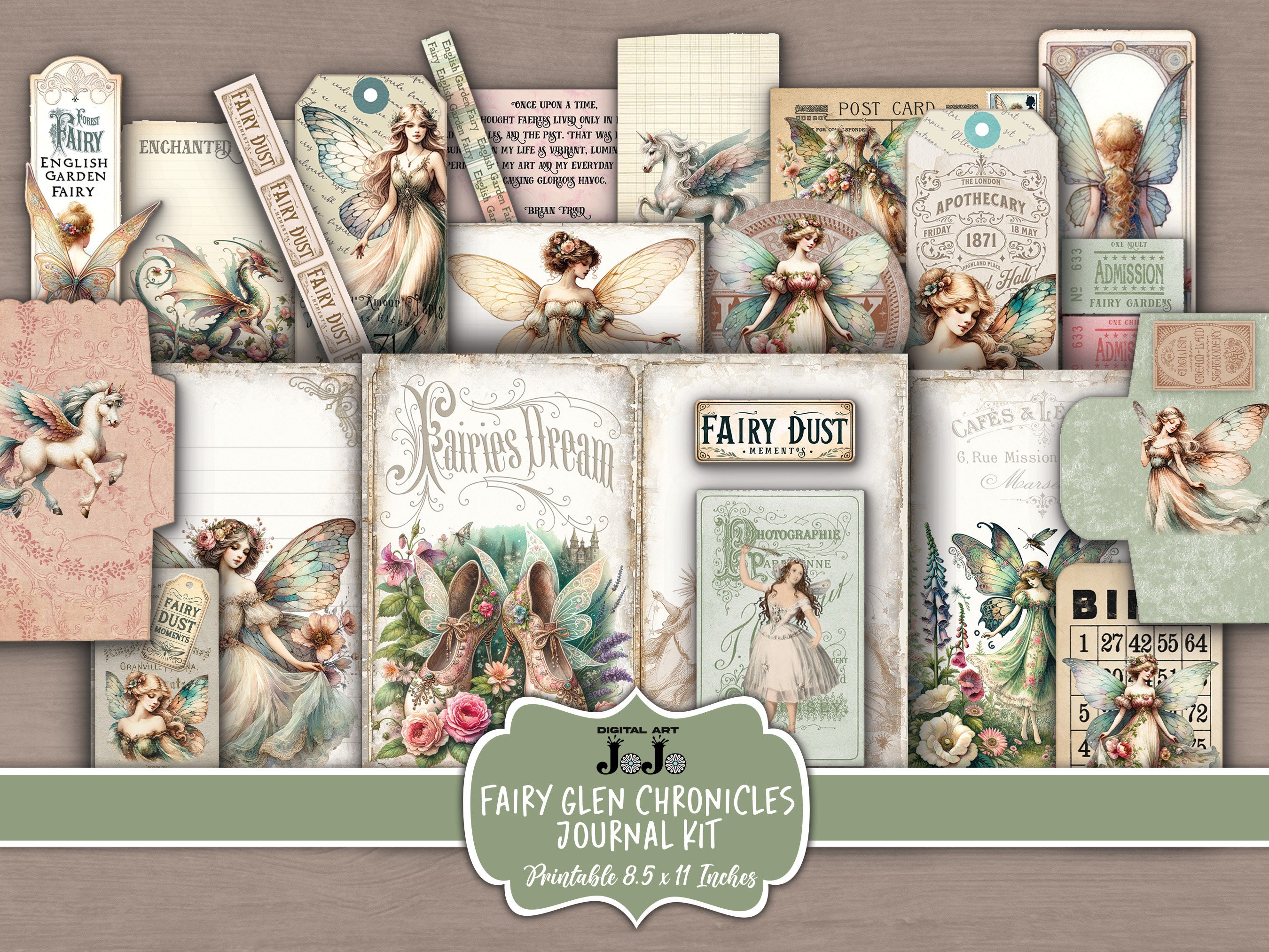 Fairy Junk Journal Printable Kit, Pastel Scrapbook Paper Set, Vintage ...