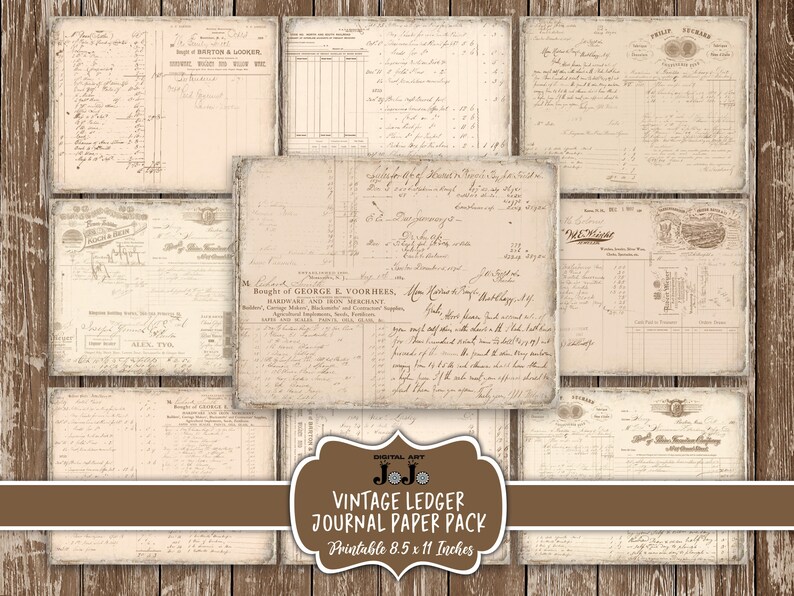 Neutral Junk Journal Ledger Papers, Handmade Printable Pages Pack ...