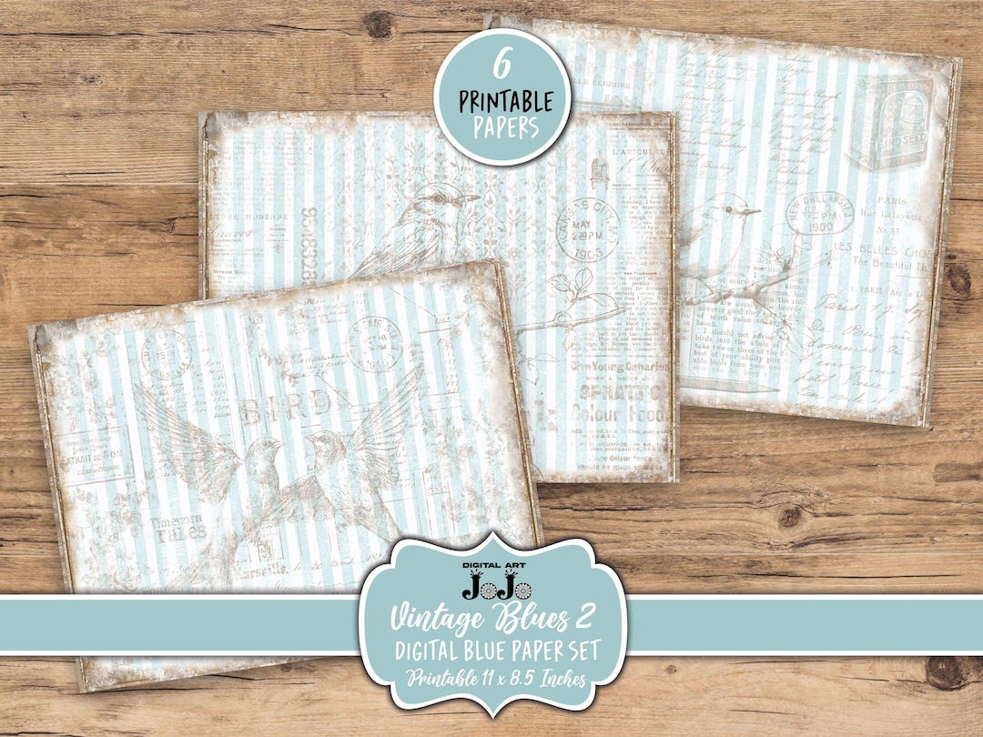 Blue Birds Junk Journal Papers Kit, Floral Blue Cream Scrapbook Pages ...