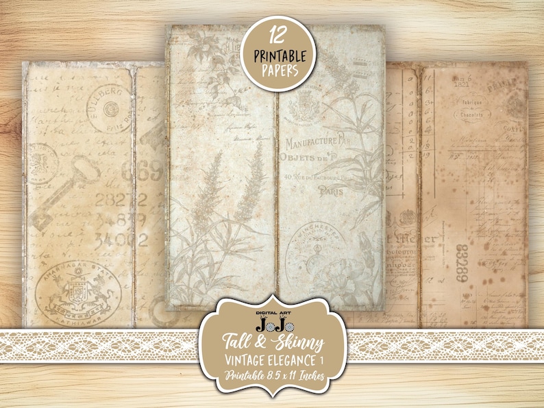 Printable Junk Journal, Tall Skinny Pages, Neutral Scrapbook Kit ...