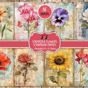 Scrapbooking Digital Paper, Watercolor Spring Flowers, Wildflowers Junk Journal Pages, Printable Decoupage, Spring Floral Collage Sheets Kit