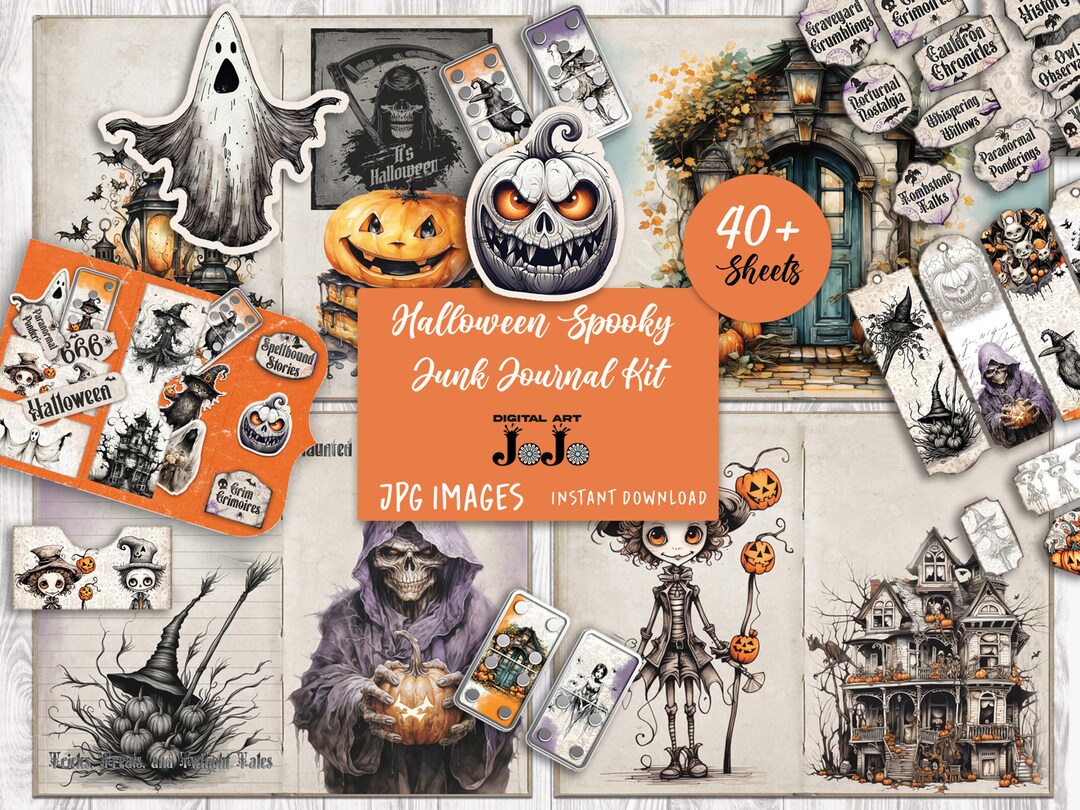 Halloween Junk Journal Kit, Digital Printable Pages, Ephemera Supplies ...