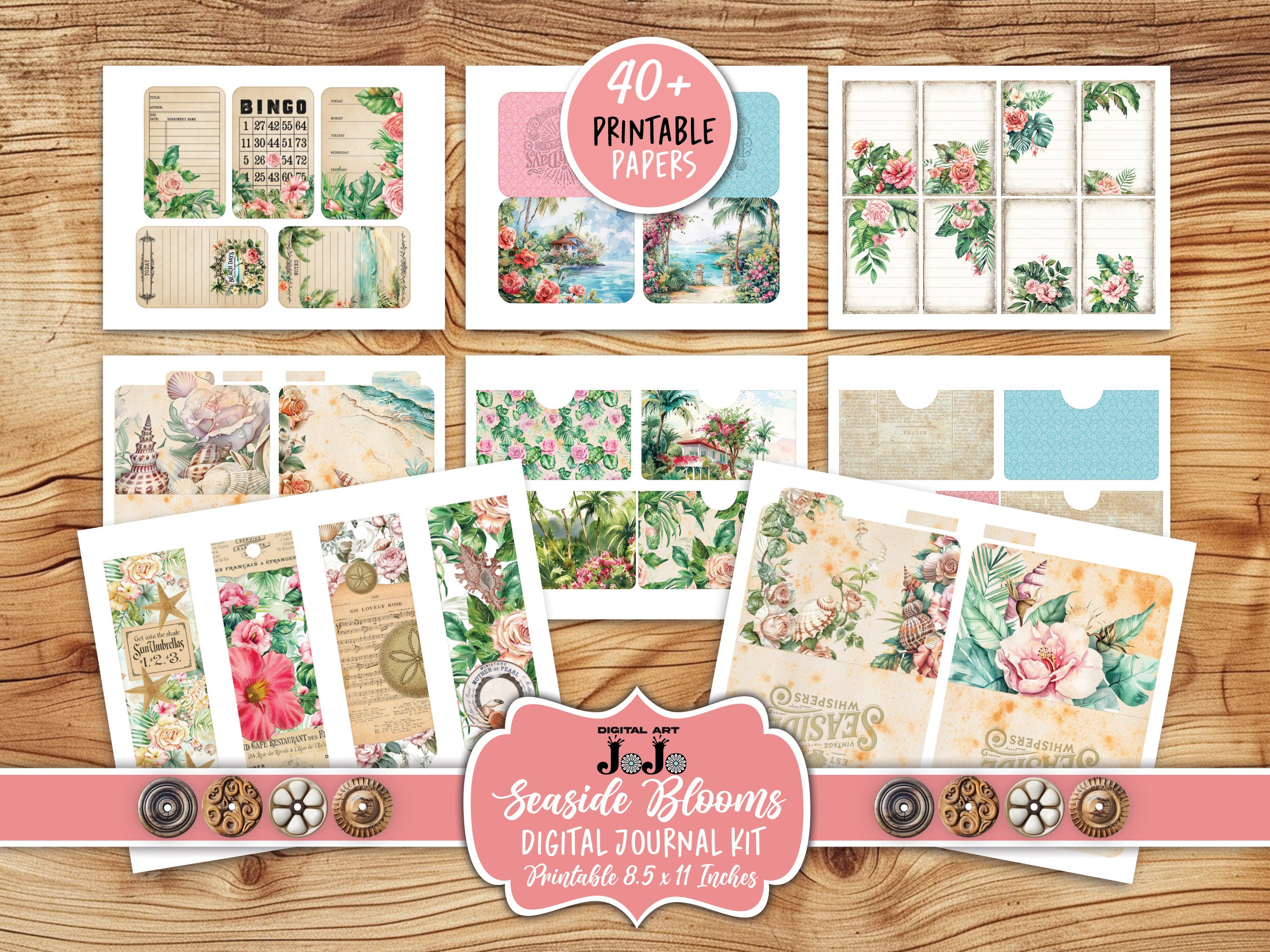 Beach Junk Journal Kit, Digital Summer Papers, Vintage Tropical Pages ...