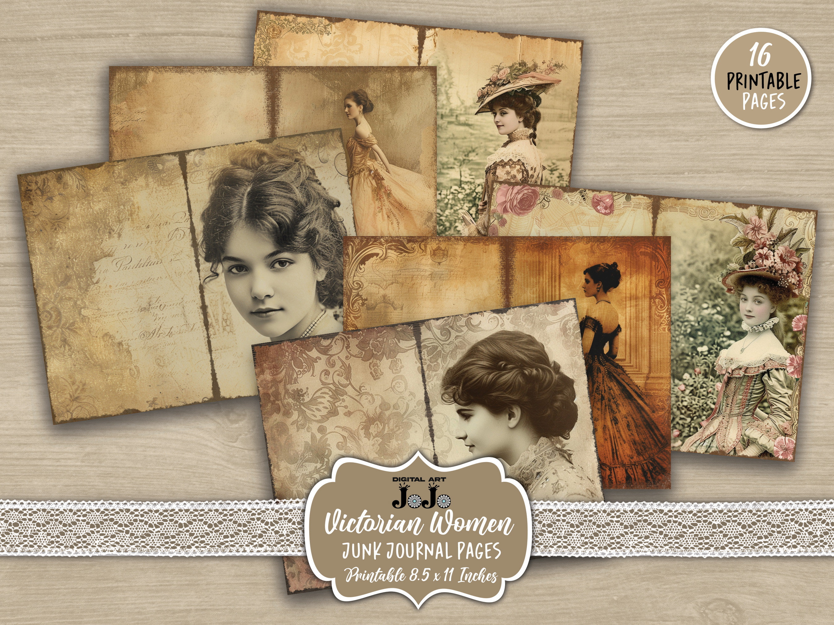 Victorian Woman Junk Journal Pages, Vintage Digital Papers Pack ...