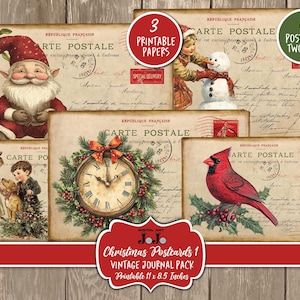 Junk Journal kerstkaarten, vintage papierverpakking, plakboektags, decemberambachten, afdrukbare digitale download, zakletter, ATC-kaart