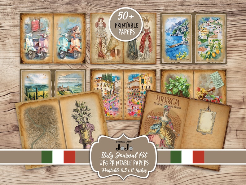 Printable Italy Junk Journal Kit, Digital Italian Papers, Vintage Craft ...