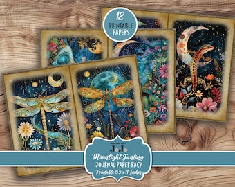 Boho Junk Journal Pages, Fantasy Digital Papers Pack, Printable Scrapbook Celestial Kit, Shabby Chic Collage Sheets Set, Instant Download