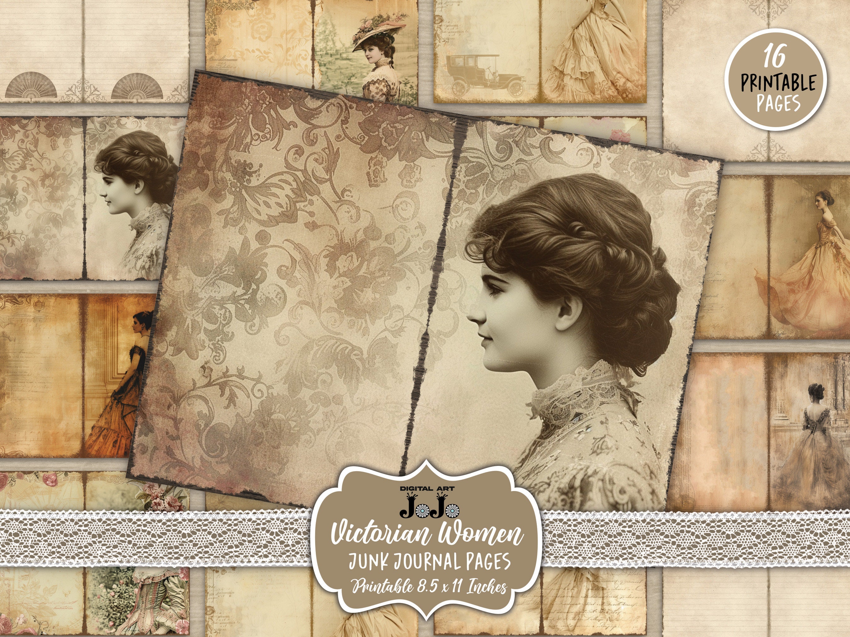Victorian Woman Junk Journal Pages, Vintage Digital Papers Pack ...