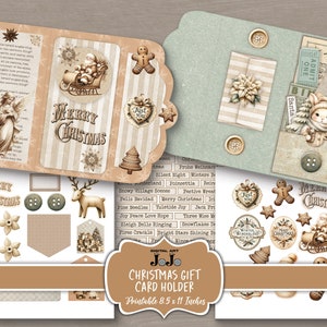 Titular de la tarjeta de regalo de Navidad, Efímera de diario basura imprimible, Descarga digital, Conjunto de álbumes de recortes vintage, Regalo en folio para ella, Kit de cupones de vales
