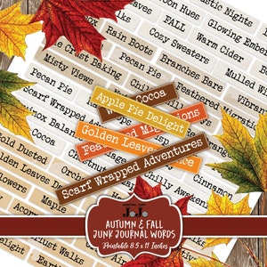 Autumn Junk Journal Words Labels, Fall Scrapbook Printable Digital Quotes, Collage Positive Phrase Kit, Ephemera Digi Words Bundle, Stickers