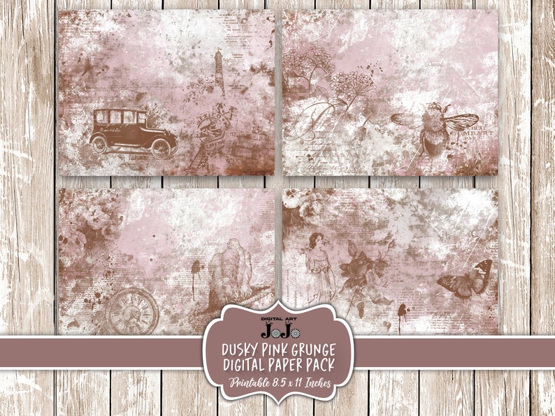 Pink Grunge Junk Journal Papers Set, Vintage Printable Pages Pack ...