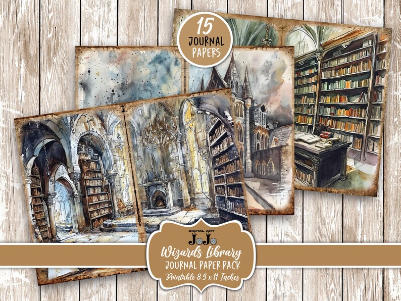 Wizard Library Junk Journal Papers, Library Books Printable Pages Pack ...