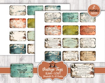 Junk Journal Vintage Tags, Distressed Scrapbook Labels, Printable Vintage Embellishments, Old Ephemera Kit, Collage Papers, Digital Download