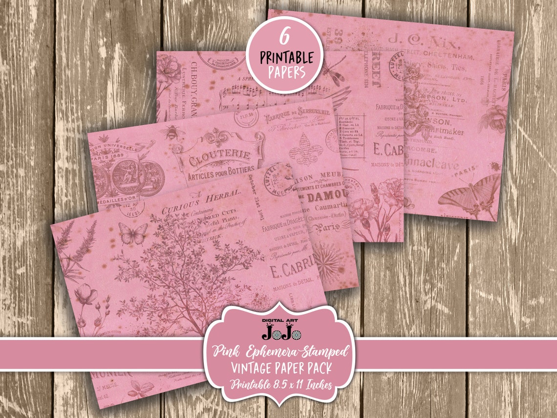 Pink Junk Journal Papers Kit, Printable Floral Scrapbook Pages Set ...