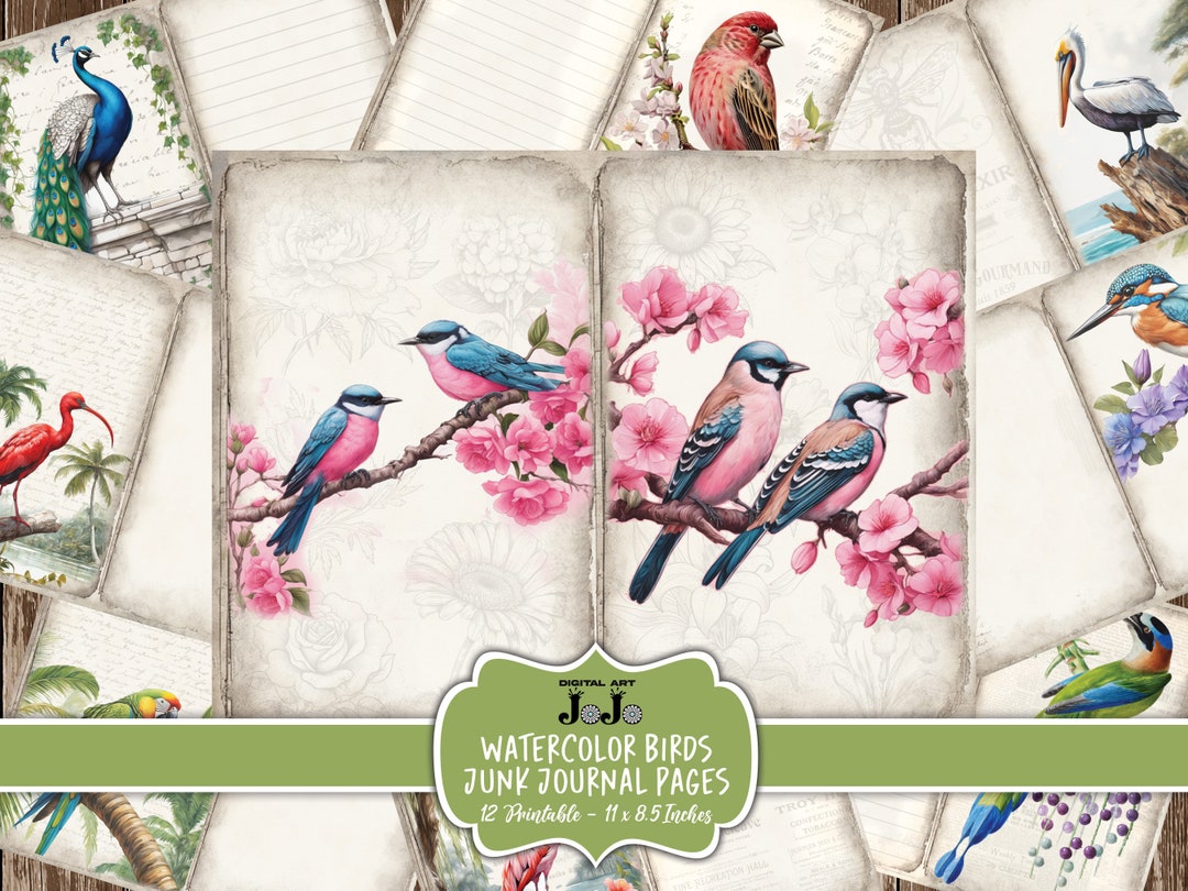 Birds Junk Journal Papers Pack, Printable Scrapbook Pages Set, Vintage ...