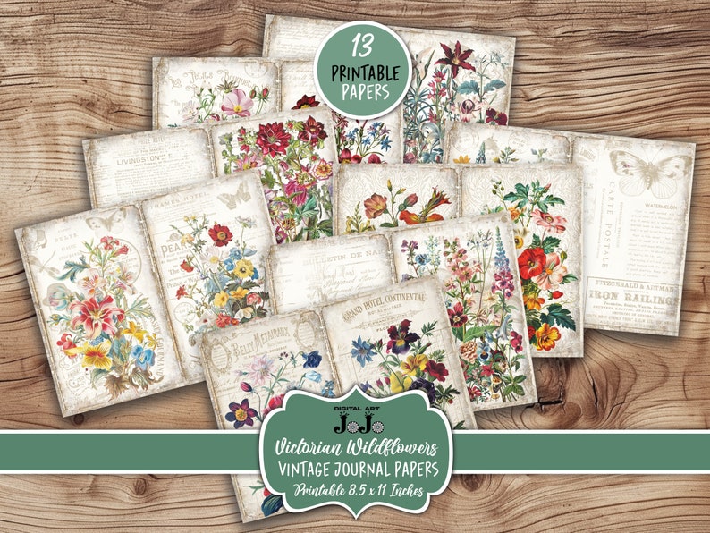 Victorian Flowers Junk Journal Printable Papers, Vintage Floral Pages ...