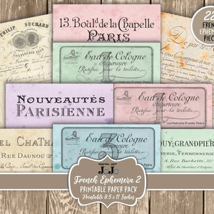 French Ephemera Cards, Digital Download, Vintage Labels Printable Set for Scrapbooking and Junk Journals, Shabby Chic Receipt Invoice Kit