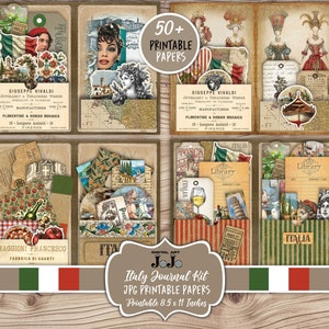 Kit de diário lixo italiano para impressão, papéis digitais italianos, páginas de artesanato vintage, Digis feitos à mão, coisas efêmeras, marcadores, bolsos, etiquetas, conjunto Roma