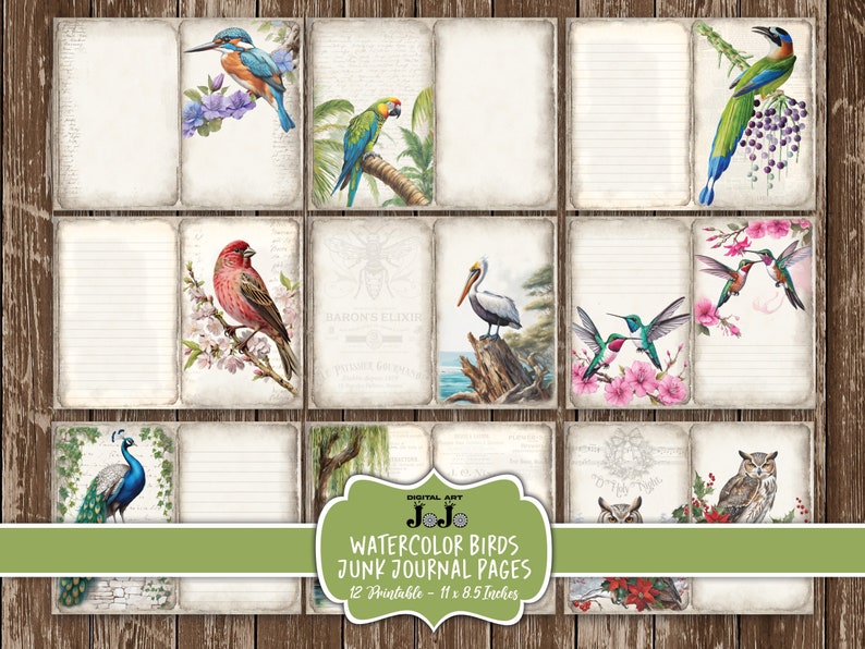 Birds Junk Journal Papers Pack, Printable Scrapbook Pages Set, Vintage ...
