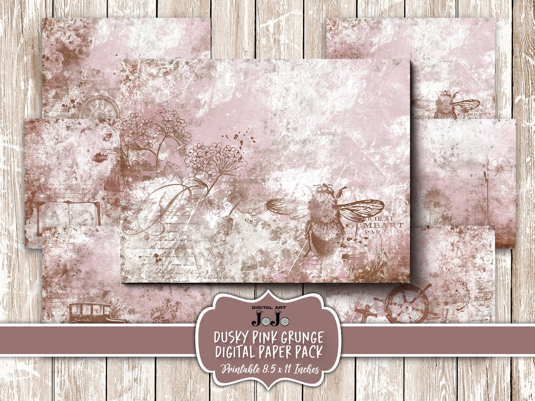 Pink Grunge Junk Journal Papers Set, Vintage Printable Pages Pack ...