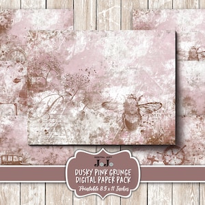 Pink Grunge Junk Journal Papiere Set, Vintage druckbare Seiten Pack, Digital Distressed Victorian Ephemera Kit, Shabby Chic Scrapbook Bundle