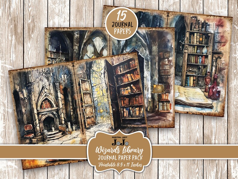 Wizard Library Junk Journal Papers, Library Books Printable Pages Pack ...