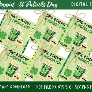 PRINTABLE Have a Poppin St Patricks Day! Tag | Instant Download | Shamrock Popcorn | Classroom Treat Tag | Kid&#39;s Popcorn St Patricks Day