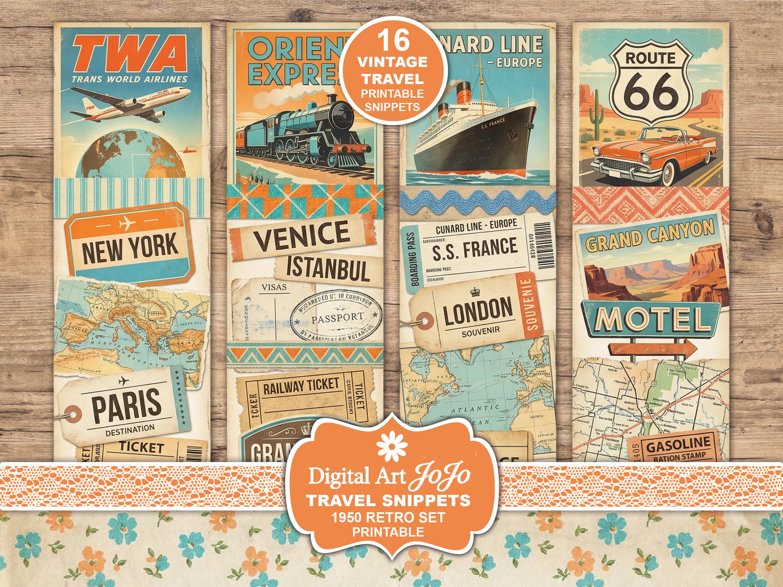 Vintage Retro Travel Snippets Printable Ephemera – 1950s Travel Tickets ...