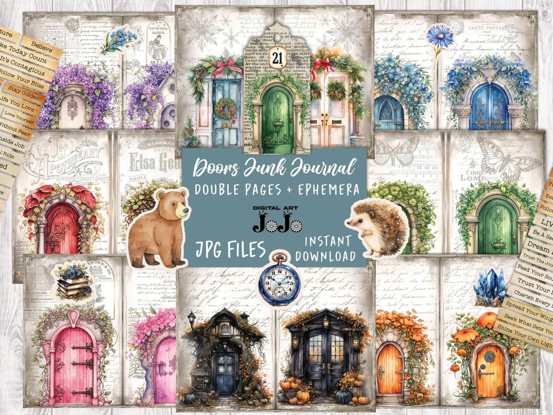 Fantasy Doors Junk Journal Kit, Wooden Doors Junk Journal Pages, Floral ...