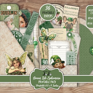 Irish Junk Journal Ephemera Kit, St Patricks Day, Scrapbook Papier Set, Printable Green Crafts Pack, Digital Folio, Irland Collage Sheets