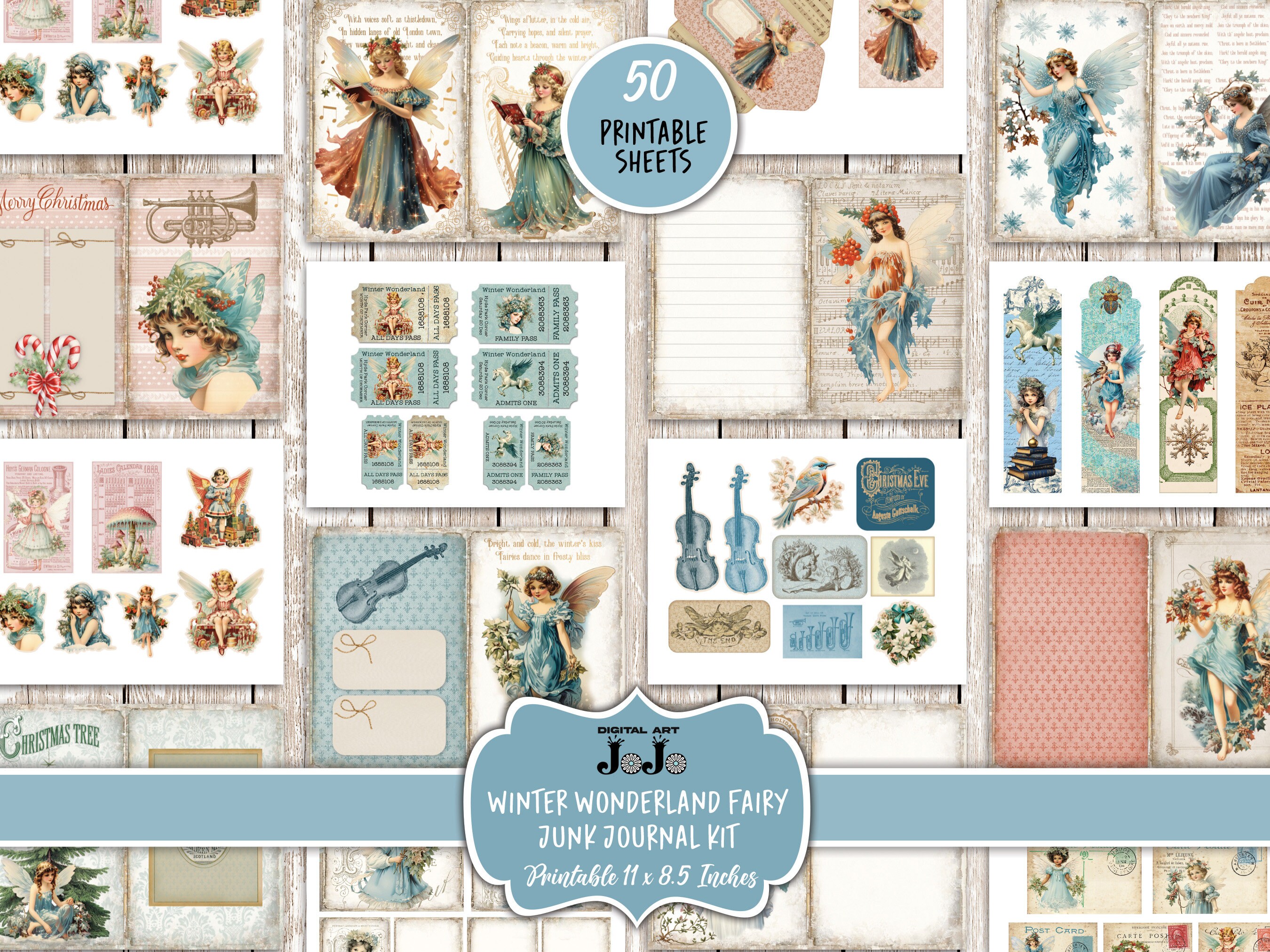 Winter Fairy Junk Journal Kit, Digital Printable Pages, Xmas Ephemera ...