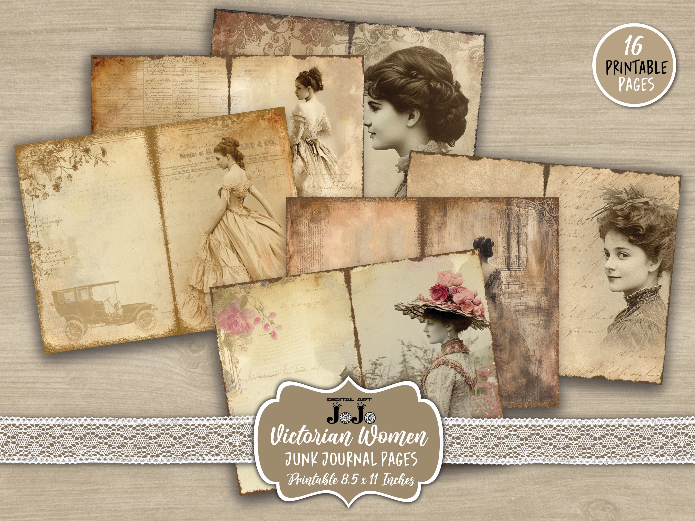 Victorian Woman Junk Journal Pages, Vintage Digital Papers Pack ...