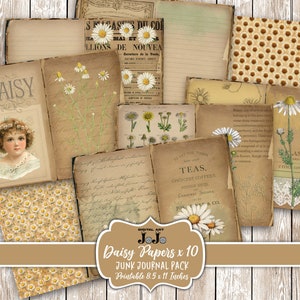 Vintage Junk Journal Pages, Daisy Scrapbooking Papers, Collage Sheets, Printable Wildflowers Journal, Instant Download, Nature Mixed Media