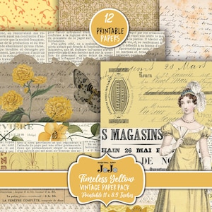 Papeles vintage imprimibles, kit de diario primaveral, set de álbum de recortes amarillo veraniego, descarga digital, hojas de collage floral, manualidades hechas a mano