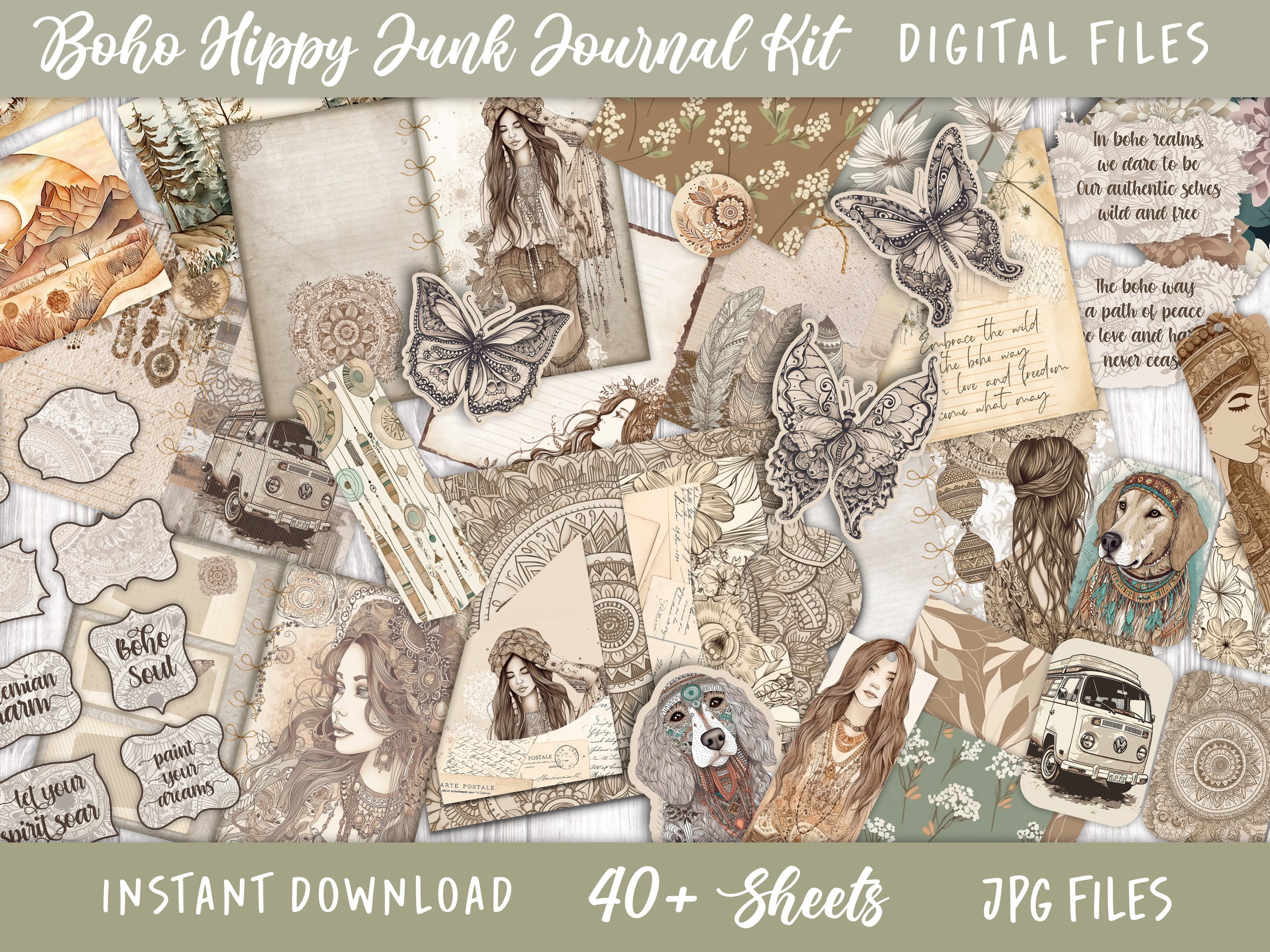 Boho Junk Journal Kits Digital Download Bohemian Printable - Etsy