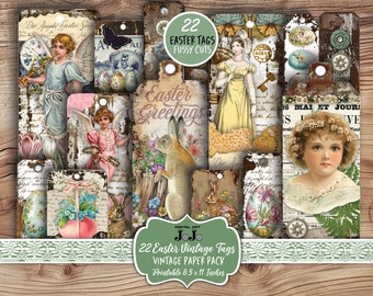Etiquetas imprimibles de diario basura de Pascua, kit de efímeras de álbum de recortes, hoja de etiquetas vintage de collage, descarga digital, kit de cortes quisquillosos, conjunto de adornos