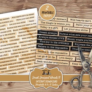 Junk Journal Words, Positive Printable Word Labels, Scrapbook Digital Quotes, Collage Affirmation Phrase Kit, Ephemera Bundle, Neutral Digi