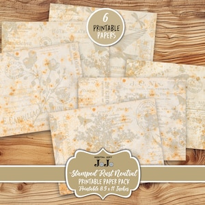 Neutral Junk Journal Papers Kit, Vintage Cream Scrapbook Pages Set, Beige Stamped Collage Sheets Pack, Printable Ephemera, Instant Download