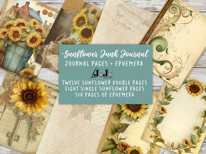 Sunflower Junk Journal Kit Sunflower Junk Journal Digital Etsy