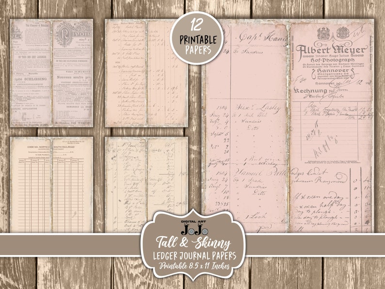 Ledger Tall and Skinny Junk Journal Pages, Neutral Scrapbook Kit ...