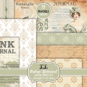 Botanische Junk Journal Papiere, Scrapbook Shabby Vintage Set, digitaler Download, Floral Ephemera Kit, Blumen Collage Pack, Journaling Versorgung