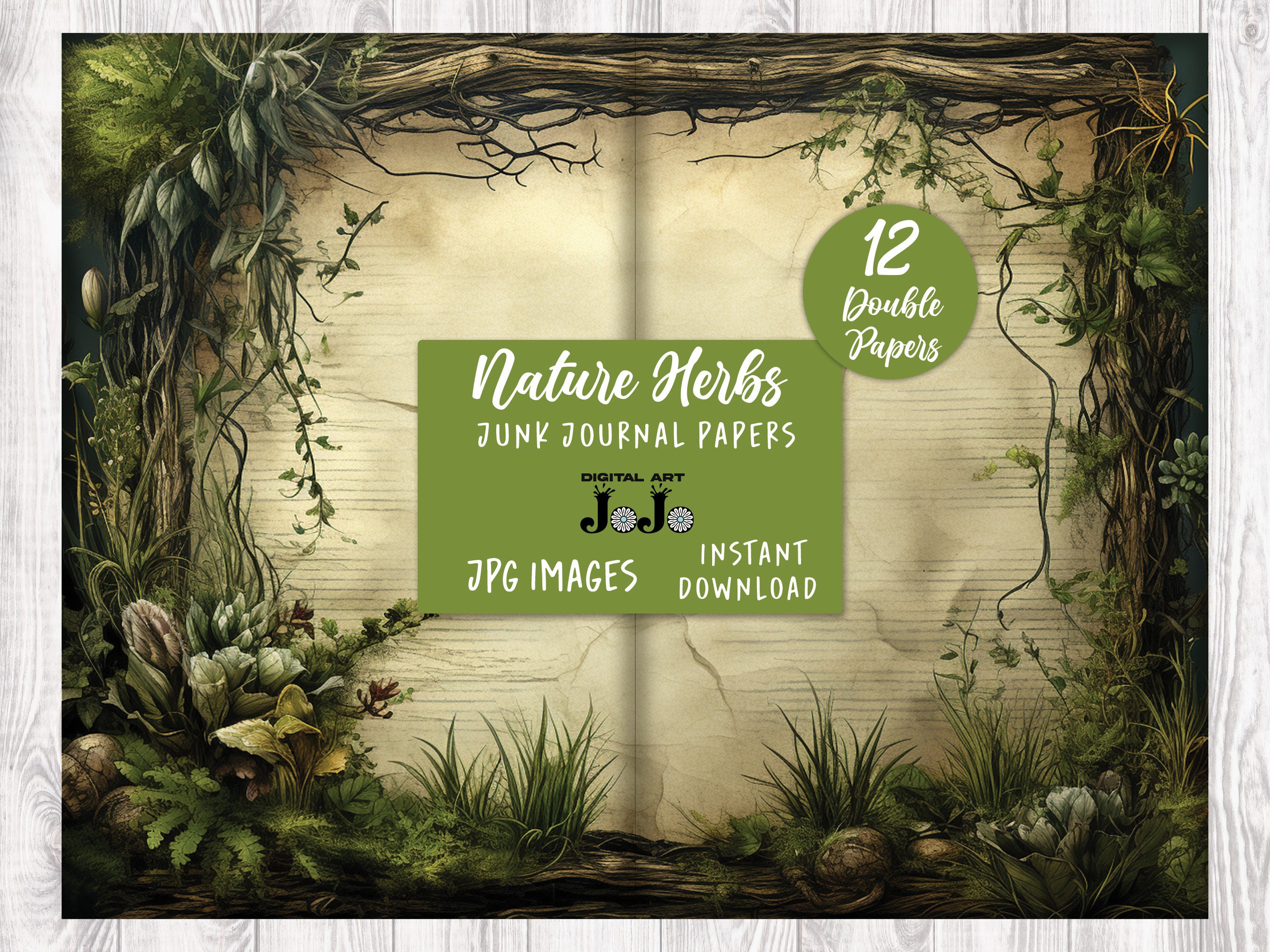 Vintage Nature Junk Journal Pages Kit, Herb Scrapbooking Papers, Forest ...