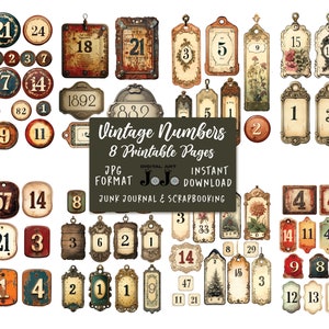 Numéros de journal indésirable, embellissements vintage imprimables, vieux éphémères en détresse, kit de scrapbooking, collage, étiquettes, dates, téléchargement numérique