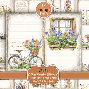 Papiers imprimables pour journal indésirable fleurs sauvages, pages florales vintage, fournitures pour albums bohèmes, téléchargement numérique, fleurs de printemps, ensemble shabby chic
