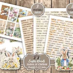 Easter Junk Journal Words Labels, Spring Scrapbook Printable Digital Quotes Set, Collage Religious Phrase Kit, Ephemera Digi Sticker Bundle