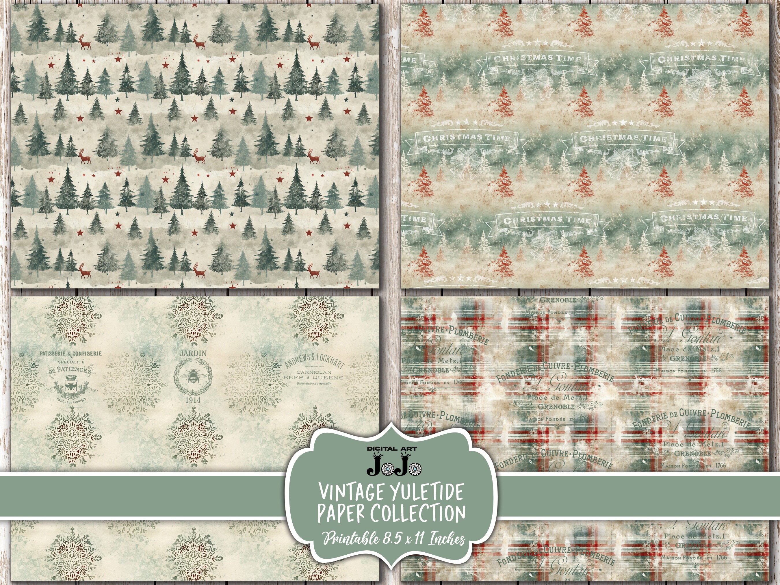 Vintage Christmas Junk Journal Papers, Winter Digital Kit, Printable ...
