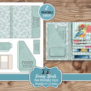 Funny Birds Printable Folio, Junk Journal Ephemera Kit, Whimsical Scrapbook Wallet, Vintage Handmade Crafts, Digital Download, Flip Cards