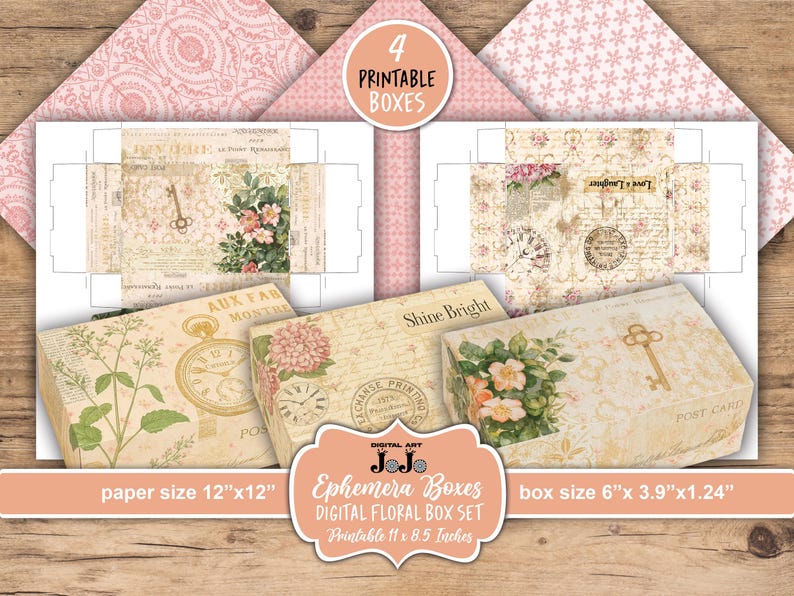 Printable Mini Box Junk Journal, Ephemera Gift Box, Vintage Packaging ...