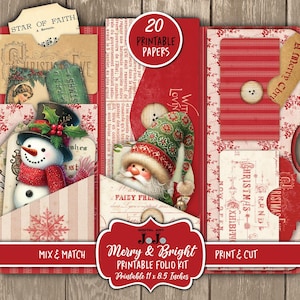 Kit mini-folio Christmas Junk Journal, pacchetto di album di Natale vintage, carte stampabili, set di collage, pacchetto di Natale per lavoretti natalizi, libro di cartelle regalo
