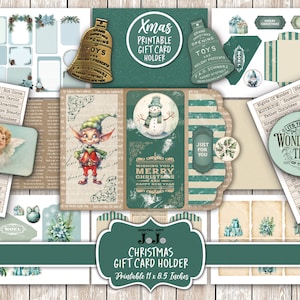 Porta carte regalo di Natale, effimeri di diario spazzatura stampabili, download digitale, set di album di ritagli vintage, kit di buoni regalo per lei, sacchetto per coupon